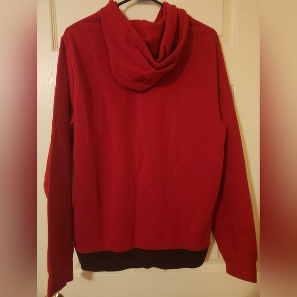 Men's Levi's Size L Hooded Sweatshirt Red Black Colorblock Logo Spellout - Picture 3 of 5